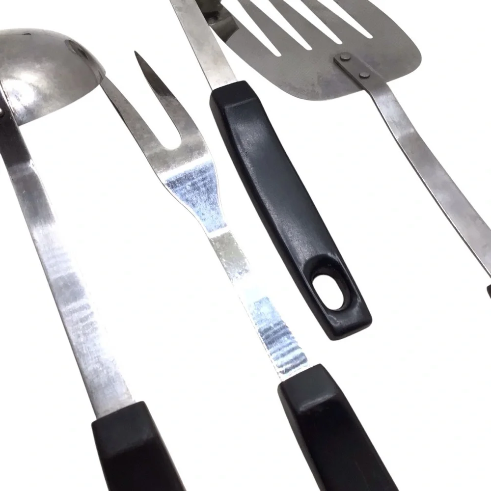 Vintage Prestige Rostfrei Inox 4pc Utensil Set Ladles Spatula Fork Wood Look